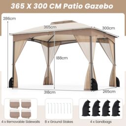 Costway 365 x 300 cm Patio Gazebo Soft Top Double Roof Canopy w/4 Sandbags in Beige - thumbnail 2