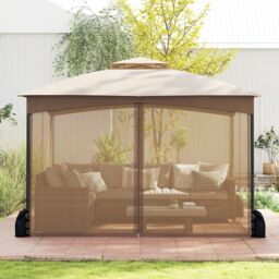 Costway 365 x 300 cm Patio Gazebo Soft Top Double Roof Canopy w/4 Sandbags in Beige - thumbnail 3
