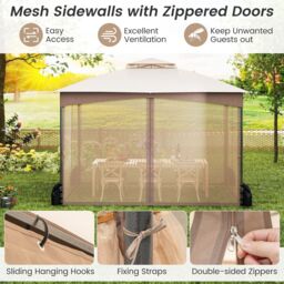 Costway 365 x 300 cm Patio Gazebo Soft Top Double Roof Canopy w/4 Sandbags in Beige - thumbnail 5