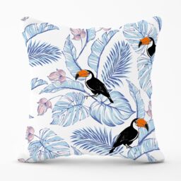 Warren Reed - Designer Tropical Toucan Outdoor Cushion in Blue - Size: 60 cm x 60 cm - thumbnail 1