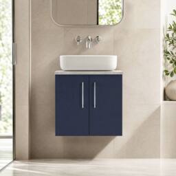 Balterley Level 600mm Wall Hung 2 Door Unit & Laminate Worktop - Midnight Blue - thumbnail 6