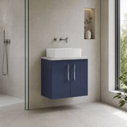 Balterley Level 600mm Wall Hung 2 Door Unit & Laminate Worktop - Midnight Blue - thumbnail 4