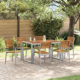 Berkfield Home Modern 7 Piece Garden Dining Set Solid Wood Acacia & Metal in Grey - thumbnail 2