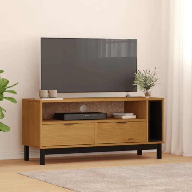 Berkfield Home TV Cabinet FLAM 110x40x50 cm Solid Wood Pine in Brown - Size: 110 x 40 x 50 cm - image 1
