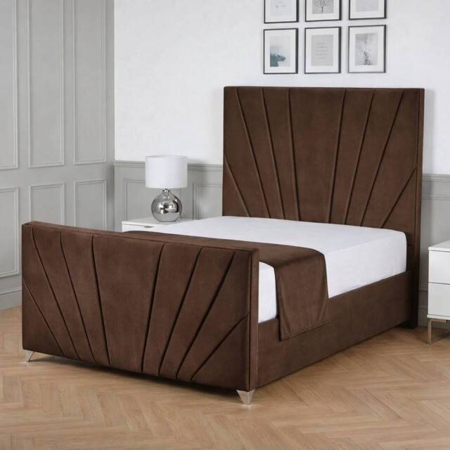 Living Comfort Bedz Lumina Plush Velvet Upholstered Bed Slatted Base with 48Inch Headboard in Brown - Size: Double - image 1