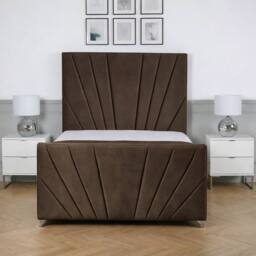 Living Comfort Bedz Lumina Plush Velvet Upholstered Bed Slatted Base with 48Inch Headboard in Brown - Size: Double - thumbnail 2