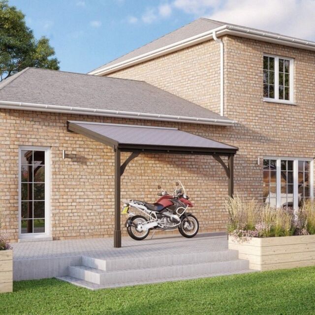 Rutland County Garden Furniture Ltd Felt Shingle Roof Car Port 2 Post, Wood - L250 x W290 cm - Light Green in Brown - image 1