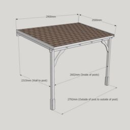 Rutland County Garden Furniture Ltd Felt Shingle Roof Car Port 2 Post, Wood - L250 x W290 cm - Light Green in Brown - thumbnail 5