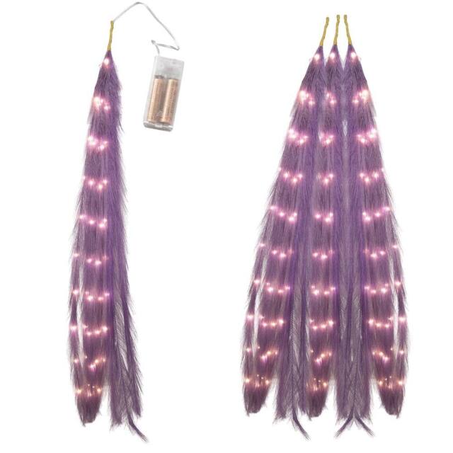 Shatchi 110cm Prelit Pampas Grass Hanging Decoration with Warm White LEDs in Purple - image 1