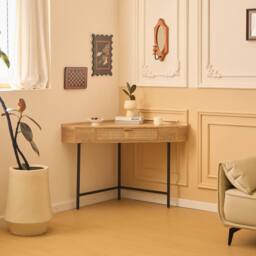 Nordlys Wooden Corner Desk with 1 Drawer in Light Brown - thumbnail 9