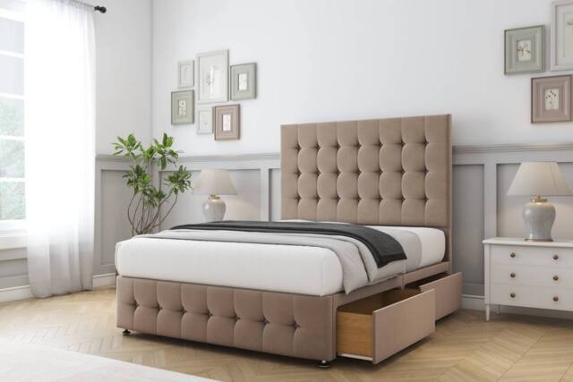"Sloomy Vienna Plush Divan Set No Drawers-54"" Headboard-Footboard in Bronze - Size: Double" - image 1