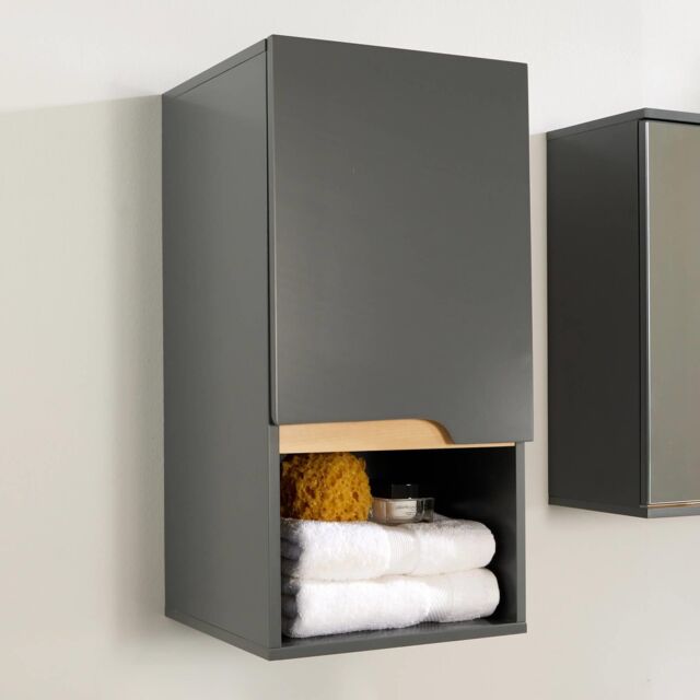 Home Source Bathroom Cabinet Wall Mounted Storage Shelf Organiser Cupboard Vanity in Dark Grey - image 1