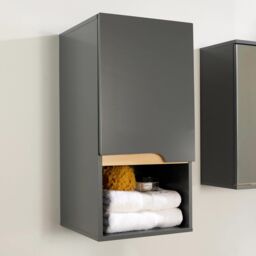 Home Source Bathroom Cabinet Wall Mounted Storage Shelf Organiser Cupboard Vanity in Dark Grey