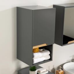 Home Source Bathroom Cabinet Wall Mounted Storage Shelf Organiser Cupboard Vanity in Dark Grey - thumbnail 3