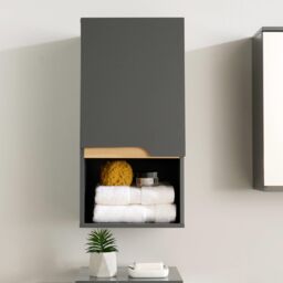 Home Source Bathroom Cabinet Wall Mounted Storage Shelf Organiser Cupboard Vanity in Dark Grey - thumbnail 2