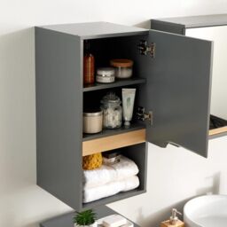 Home Source Bathroom Cabinet Wall Mounted Storage Shelf Organiser Cupboard Vanity in Dark Grey - thumbnail 4