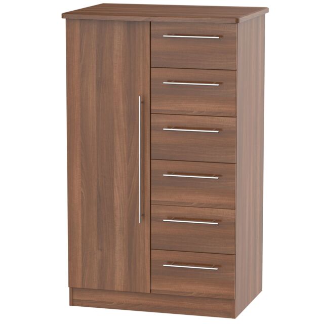 Ready Assembled 2 U Carlton 1 Door 5 Drawer Childrens Wardrobe (Ready Assembled) in Walnut