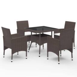 Berkfield Home 5 Piece Garden Dining Set Poly Rattan & Tempered Glass Brown - thumbnail 2