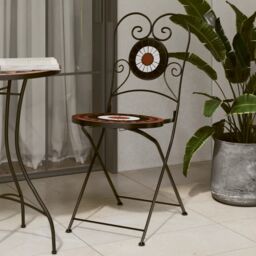 Berkfield Home Bistro Chairs Foldable 2 pcs Terracotta & White Ceramic in Orange - thumbnail 1