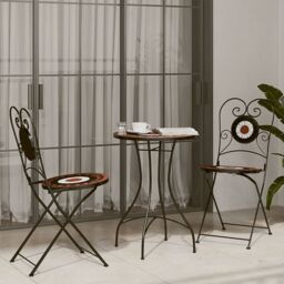 Berkfield Home Bistro Chairs Foldable 2 pcs Terracotta & White Ceramic in Orange - thumbnail 3
