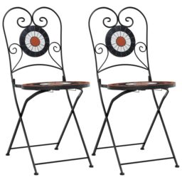 Berkfield Home Bistro Chairs Foldable 2 pcs Terracotta & White Ceramic in Orange - thumbnail 2