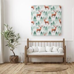 Warren Reed - Designer Reindeer On A Snowy Landscape Canvas in Green - Size: w10 inch x h10 inch - thumbnail 3