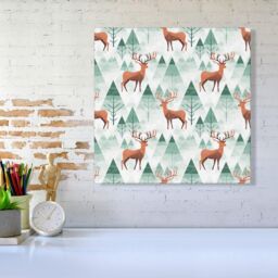 Warren Reed - Designer Reindeer On A Snowy Landscape Canvas in Green - Size: w10 inch x h10 inch - thumbnail 2