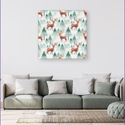 Warren Reed - Designer Reindeer On A Snowy Landscape Canvas in Green - Size: w10 inch x h10 inch - thumbnail 4
