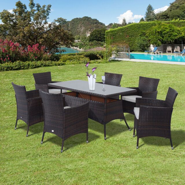 OUTSUNNY 7pc Rattan Garden Furniture Dining Set Wicker Patio Conservatory in Brown - image 1
