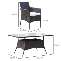 OUTSUNNY 7pc Rattan Garden Furniture Dining Set Wicker Patio Conservatory in Brown - thumbnail 3