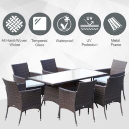 OUTSUNNY 7pc Rattan Garden Furniture Dining Set Wicker Patio Conservatory in Brown - thumbnail 4