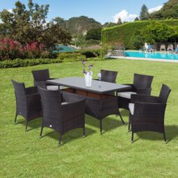 OUTSUNNY 7pc Rattan Garden Furniture Dining Set Wicker Patio Conservatory in Brown