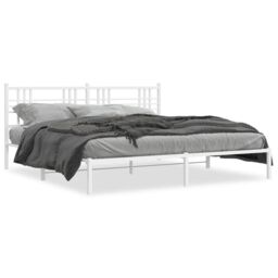 Berkfield Home Metal Bed Frame without Mattress with Headboard White 193x203cm - Size: 193x203 cm - thumbnail 2