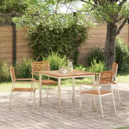 Berkfield Home Stackable Garden Chairs 4 pcs Solid Wood Teak&Stainless Steel in Brown