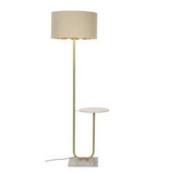ValueLights Tavel Brushed Gold Marble Base Floor Lamp With Table & Large Beige/Gold Shade - thumbnail 2