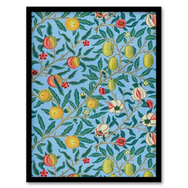 Artery8 William Morris Framed Wall Art Print Four Fruits Vibrant Pattern in Black - Size: A4 - image 1