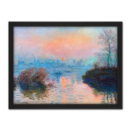 "Artery8 Wall Art Print Monet Sunset Seine Lavacourt Winter Large Framed Wall Décor Art in Brown - Size: W18"" x H24""" - thumbnail 1