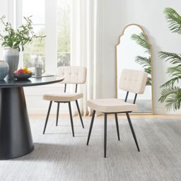 FurnitureboxUK Braxton 2x Cream Boucle Fabric Black Leg Dining Chair - thumbnail 2