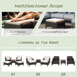 Costway 5PCS Patio Rattan Furniture Set Wicker Lounge Chair & Ottoman Set W/ Table - thumbnail 6