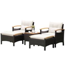 Costway 5PCS Patio Rattan Furniture Set Wicker Lounge Chair & Ottoman Set W/ Table - thumbnail 1