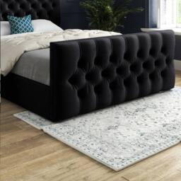 Casani Portmeirion Upholstered Black Soft Velvet Designer Bed Frame - Size: King - thumbnail 5