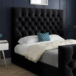 Casani Portmeirion Upholstered Black Soft Velvet Designer Bed Frame - Size: King - thumbnail 4