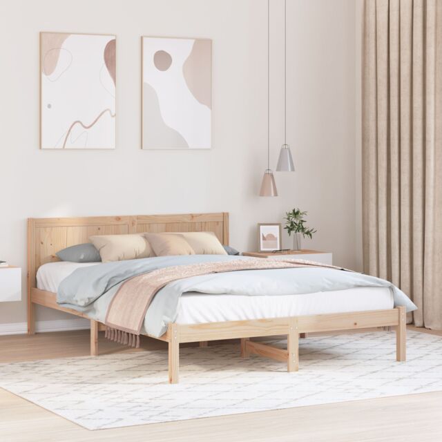 Berkfield Home Pine Wood Bed Frame Natural Solid Pine wood 160 x 200 cm Simple in Brown - image 1