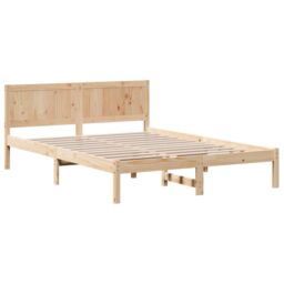 Berkfield Home Pine Wood Bed Frame Natural Solid Pine wood 160 x 200 cm Simple in Brown - thumbnail 2
