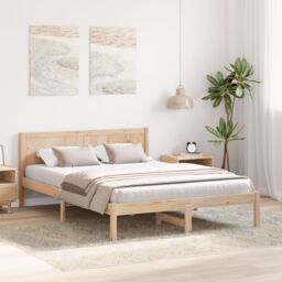 Berkfield Home Pine Wood Bed Frame Natural Solid Pine wood 160 x 200 cm Simple in Brown - thumbnail 5