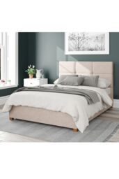 Aspire Caine Upholstered Ottoman Storage Bed, Saxon Twill Fabric in Natural - Size: Double - thumbnail 1