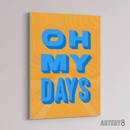 "Artery8 Oh My Days Fun Orange Blue Retro Typography Canvas Wall Art Print - Size: W12"" x H16""" - thumbnail 2