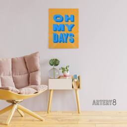 "Artery8 Oh My Days Fun Orange Blue Retro Typography Canvas Wall Art Print - Size: W12"" x H16""" - thumbnail 3