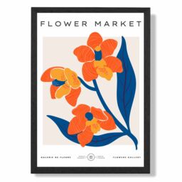 ARTZE Orange & Blue Wildflower Flower Market Exhibition Framed Print SIZE: A2 with Black Frame - Size: A4 - thumbnail 1