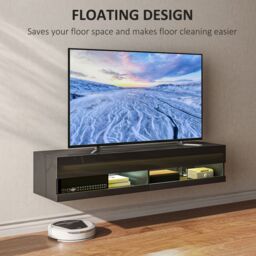 HOMCOM Floating TV Unit Stand Wall Mount TV Cabinet with Storage LED Lights in Black - thumbnail 4